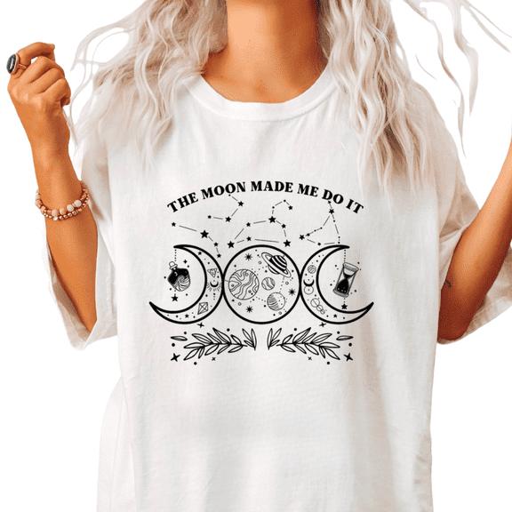 UNISHE Womens Mystical Astrology Moon Phase Print Short Sleeve Crewneck T-Shirt S-5XL White Tops