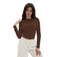 thumbnail image 5 of Women's Long Sleeve Tops Casual Going Out Crop Tops Basic Layering Workout Tight Slim Fitted Cropped T Shirts Trendy, 5 of 6