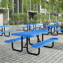 Flash Furniture Mantilla 6' Rectangular Outdoor Picnic Table with Commercial Heavy Gauge Expanded Metal Mesh Top and Seats and Steel Frame in Blue