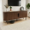 thumbnail image 2 of Hassch TV Stand for TVs up to 65", Modern Entertainment Center with 2 Sliding Doors, Media Console with Storage Shelf, Easy Assembly, Walnut, 2 of 7
