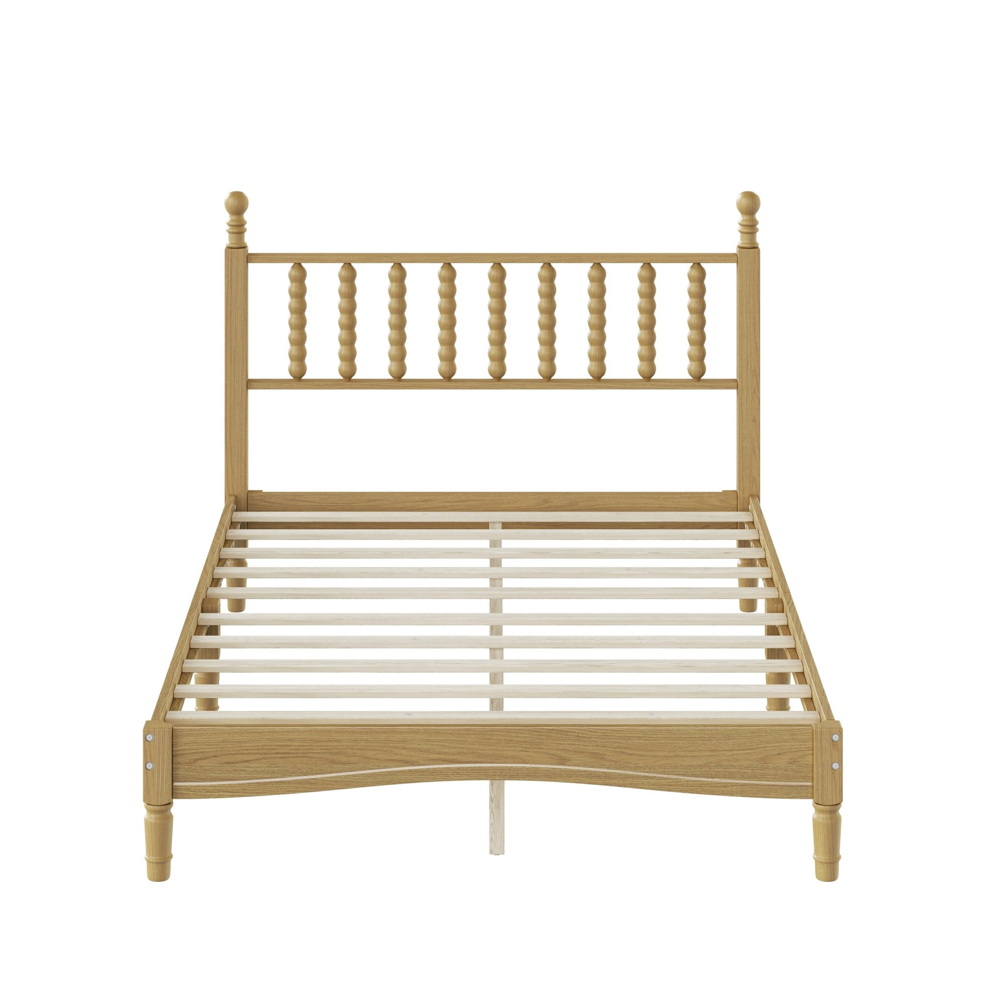 Aukfa Full Size Bed Frame with Gourd Shaped Headboard, Wood Platform Bed, Oak