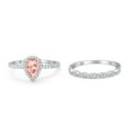 thumbnail image 3 of Two Piece Pear Teardrop Ring Morganite CZ 925 Sterling Silver Size 5, 3 of 4