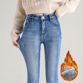 thumbnail image 1 of Pantalones vaqueros térmicos para mujer, Jeans elásticos de felpa cálida para la nieve, pantalones de mezclilla gruesos para estudiantes, pantalones de lana de piel para mamá, invierno, nuevo, 1 of 5