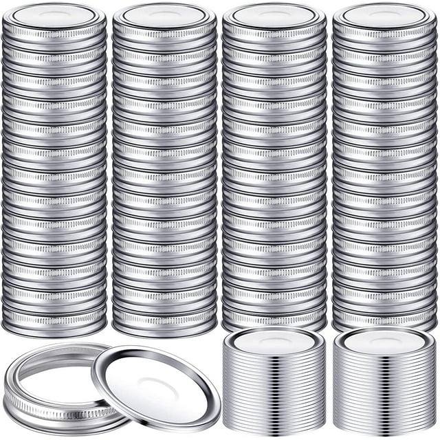 100 Pieces Canning Jar Lids and Bands Set Split-type Lids with Silicone Seals Rings Leak Proof and Secure Canning Jar Caps (70mm, Silver, Bands + Lids)