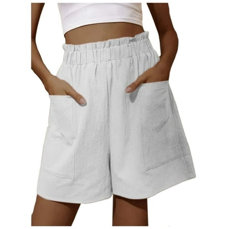 Pejock Women s Sweat Shorts Casual Summer Athletic Shorts Elastic Comfy Shorts High Waist Shorts Lightweight Elastic Waist Drawstring Hiking Yoga Shorts White XL (US Size: 10)