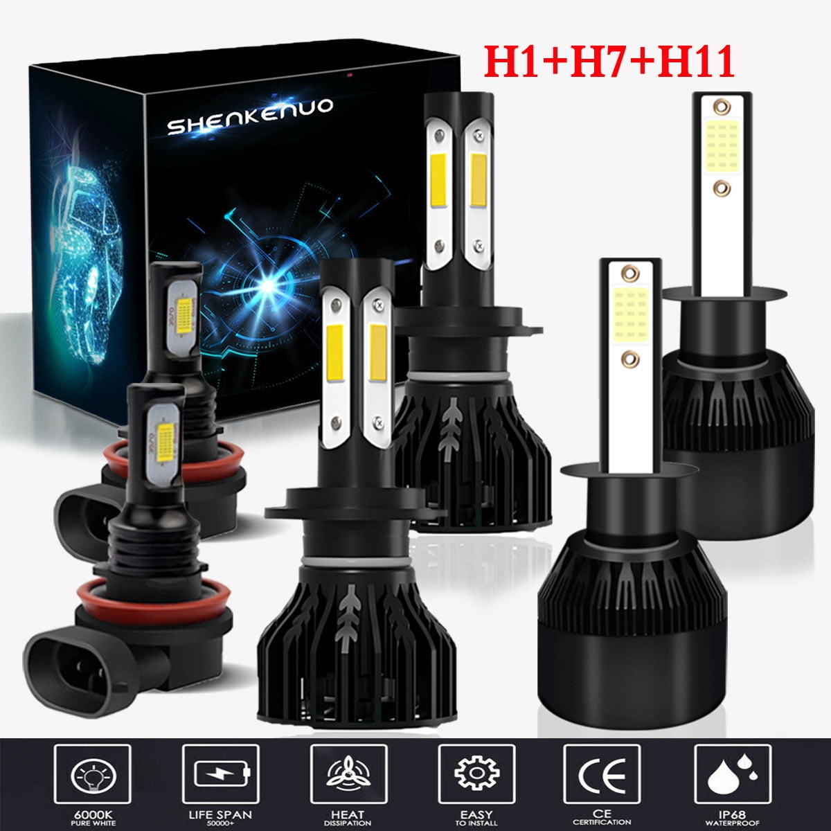 SiriusLED 2x H11 LED 6000K Ultra Bright White Fog Light Bulbs 2500 Lumen Each