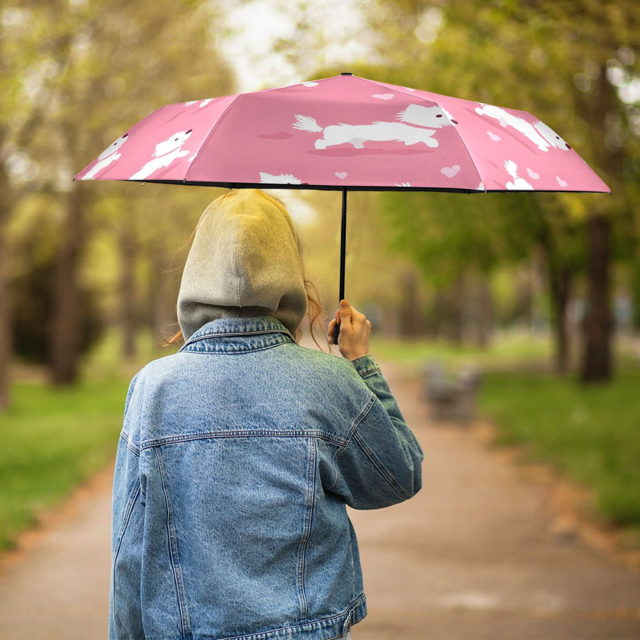 ALAZA Cute Dogs UPF 50+ Compact Folding Umbrella for Rain Travel Umbrella Packable