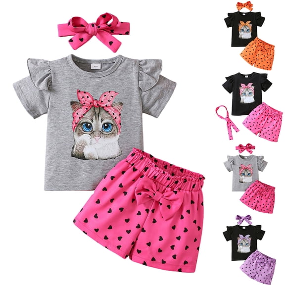 Caqnni 7-8 Years Summer Outfits for Girls Girl Clothes Toddler Girls Summer Outfit Heart Tank Top Shorts 2 Piece Clothing For Girl Kids 2 Piece Loungewear