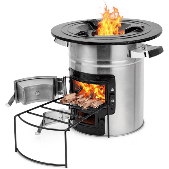 Rocket Stove Outdoor Portable Wood Burning Camp Stove, Large Stainless Steel Camping Stove for Outside Cooking Survival Campfire Patio Backyard Gathering 12.7 x 12.7 x 11.4 Inch