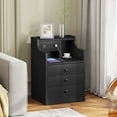 thumbnail image 5 of Afuhokles Nightstand with Charging Station, Night Stand with Hutch and Storage Drawers, Black, 5 of 10