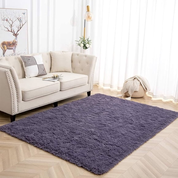 SUSUZI 5' x 7' Shaggy Area Rug, 2 Inch Thick Fluffy Plush Carpet with Non-Slip PVC Back, Soft Polypropylene Floor Rug for Bedroom Living Room Kids Room Home Décor, Purple