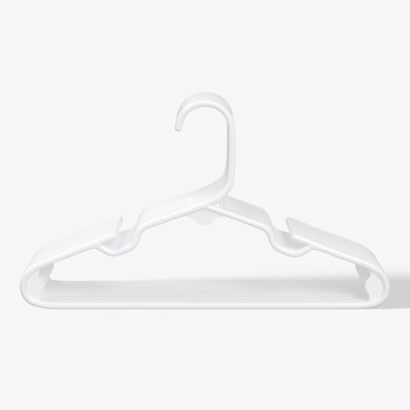 Mainstays Kids' Clothing Hangers, Arctic White, 10-Count, Fits Sizes Up to 8, Durable Plastic