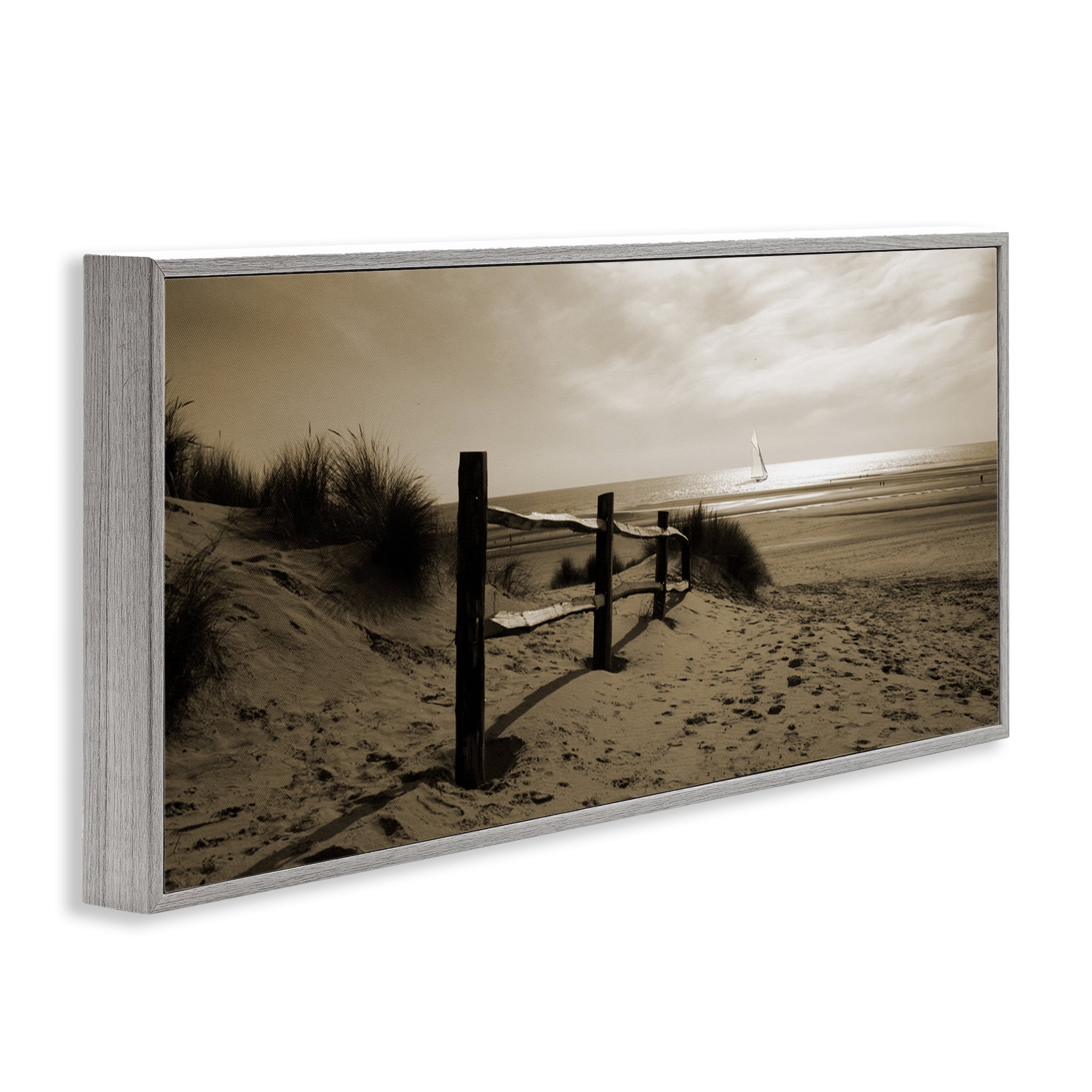 Stupell Industries Open Water Beach Landscape Photography Gray Framed Art Print Wall Art, 24 x 10