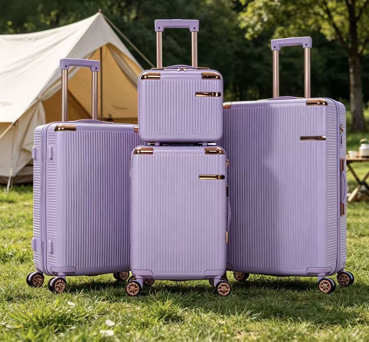 4-Piece Lightweight ABS Hard Shell Luggage Set, Anti-Scratch Textured Travel Suitcase with 360° Dual Spinner Wheels and Combination Lock for Business Vacation Weekend Travel