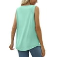 thumbnail image 4 of Summer Tank Tops for Women Loose Fit Pleated Tunics Scoop Neck Sleeveless Lace Tops Curved Hem Flowy Lake Green XL, 4 of 7