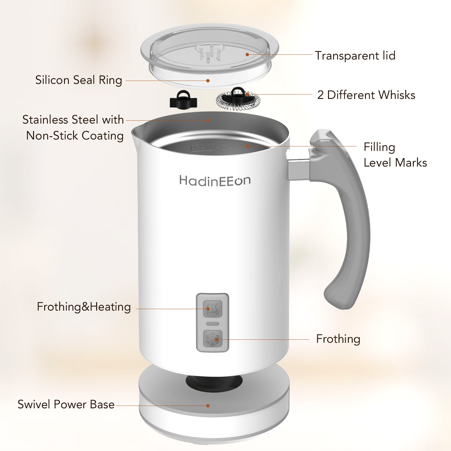 ABUDEN Large Milk Frother Machine Stainless Steel Milk Heater Automati –  Abuden Kitchen