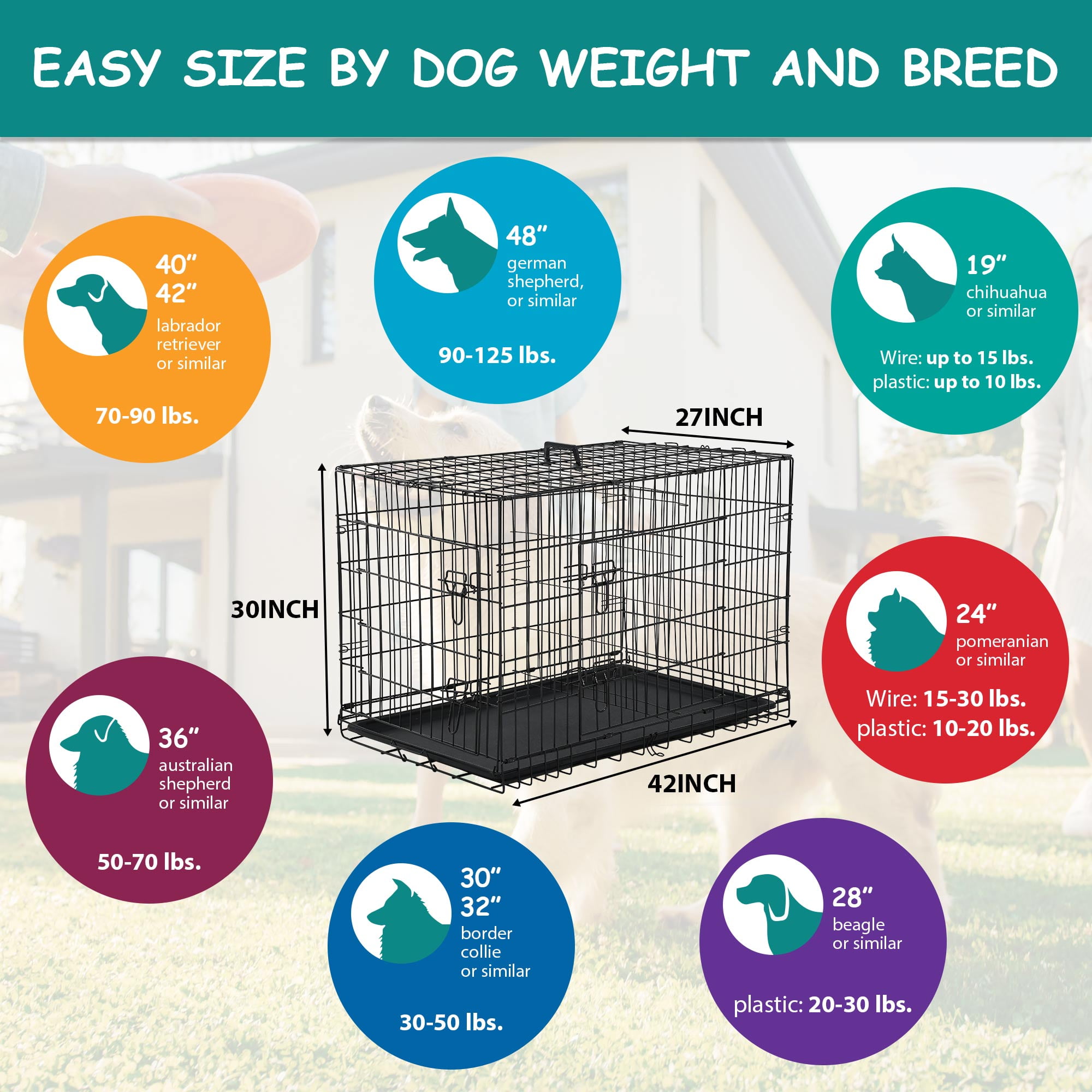 CL.HPAHKL 42 inch Dog Cage for Large Dogs Indoor, Folding Dog Crates and Kennels Double Door, Pet Cage with Tray Pan for Dogs