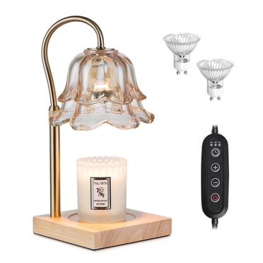 Sziqiqi Candle Warmer Lamp with Timer: Flower Candle Lamps with 2 Bulbs Gift for Mom Height Adjustable Candle Lamp Warmer Vintage Home Bedroom Decor House Warming Gold