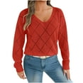 thumbnail image 2 of Royisotas Womens Pullover Sweaters Checkered Orange Winter V Neck Long Sleeve Sweater Tops for Ladies, 2 of 6