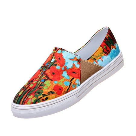 

Inkach Fashion Women Shoes Casual Floral Print Canvas Flat Slip-On Sneaker