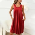 thumbnail image 3 of Ecqkame Sundresses for Women 2024 Sleeveless Sleepwear Pleated Front Nightwear Round Neck Nightdress Plus Size Dresses for Curvy Women Red M, 3 of 8