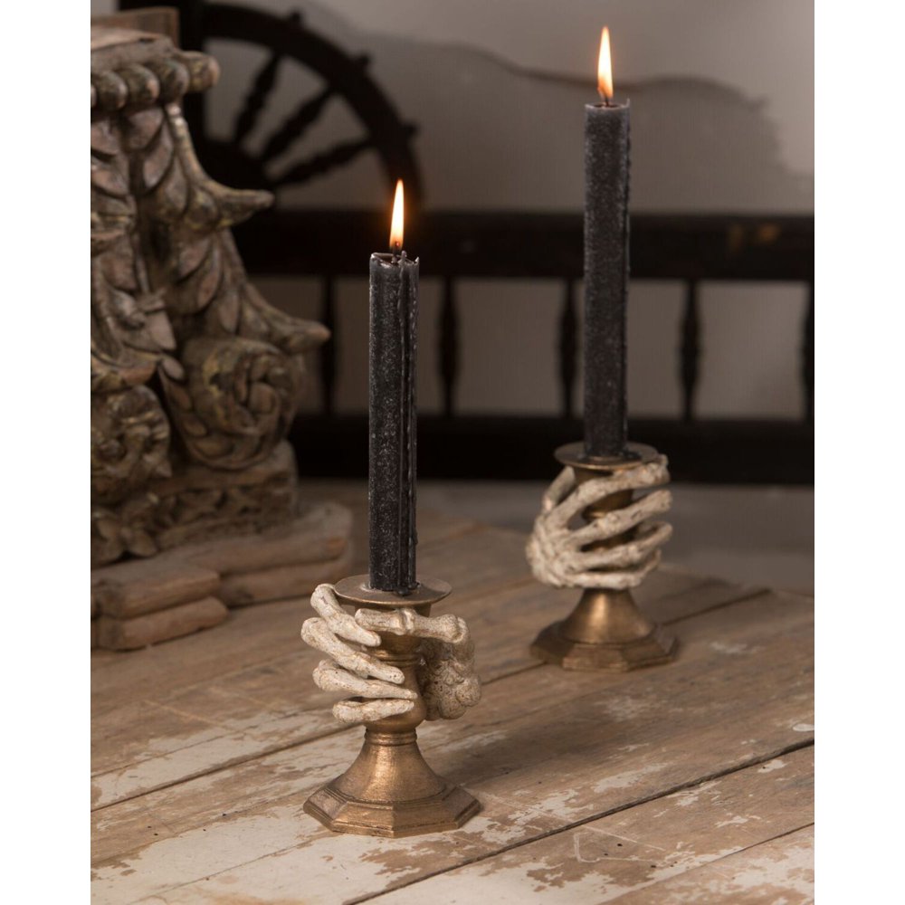 4.5" Black and Bronze Gilded Skeleton Hand Halloween Candle Holder