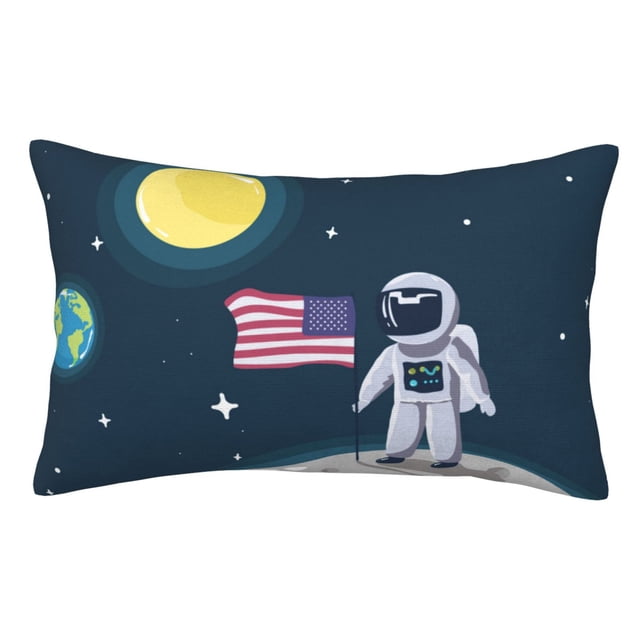 Balery Astronaut With USA Flag Funda de Cojín Estampada, Regalos para Mujeres, Regalos de Amor para Ella, Regalos para Novia o Esposa, Funda de Almohada-20"x30"