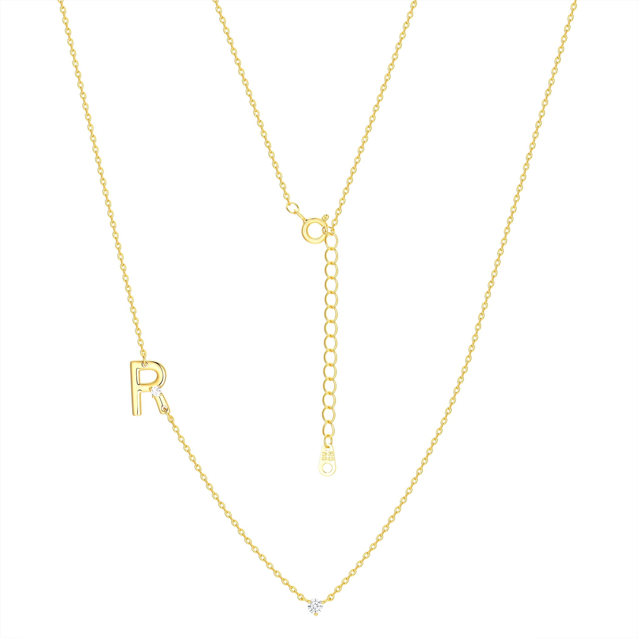 Believe by Brilliance R Triple Chain Initial Necklace Set in 14KT Gold Flash Plated Brass