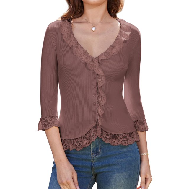 Cárdigan GRACE KARIN de punto ligero para mujer, color rosa oscuro