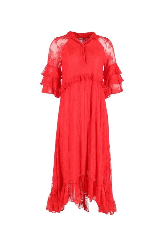Pre-Owned Dodo Bar Or Rossano Ruffled Dress in Red Silk