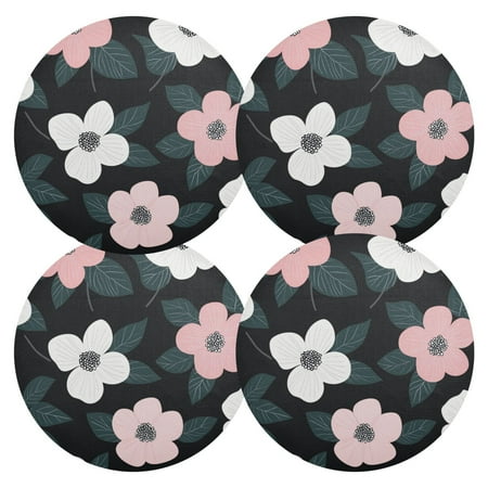 

Qxltty 15inch Round Placemats Set of 4 Polyester Fabric Heat Resistant Washable Table Mat for Kitchen Party Decor Illustration Of Pink and White Flowers