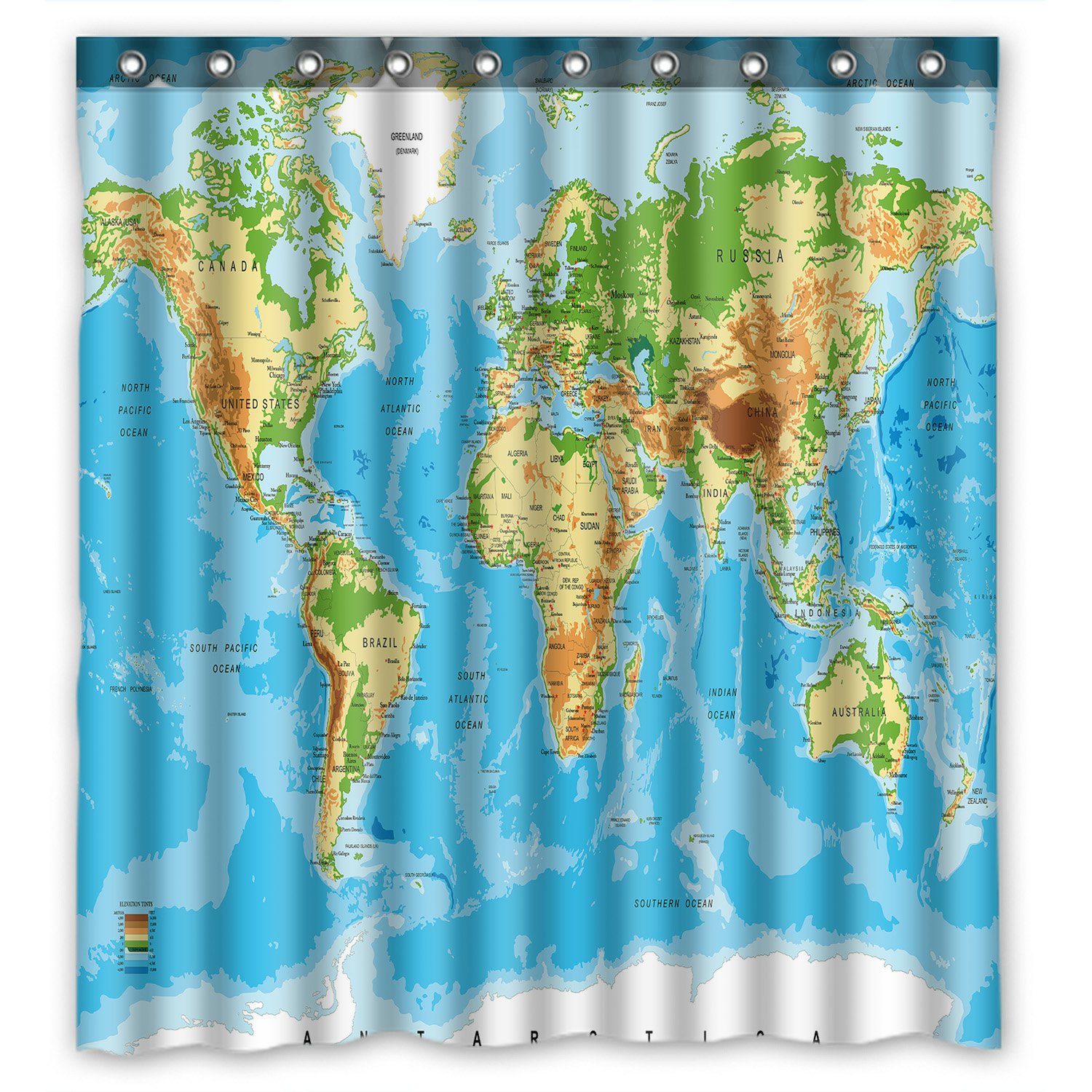 PHFZK Physical Map Of The World Decorative Polyester