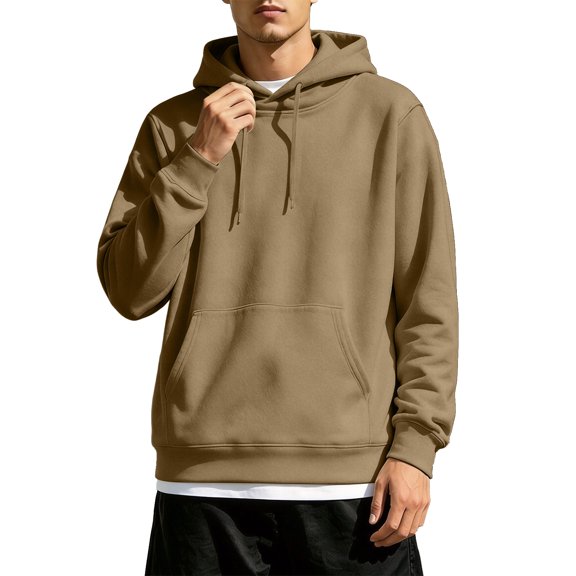 Fabrcox Hoodies Men Fleece Long Sleeve Men’s Sweatshirt Casual Athletic Drawstring Fall Winter Warm Pullover Men with Pocket Khaki XXXL