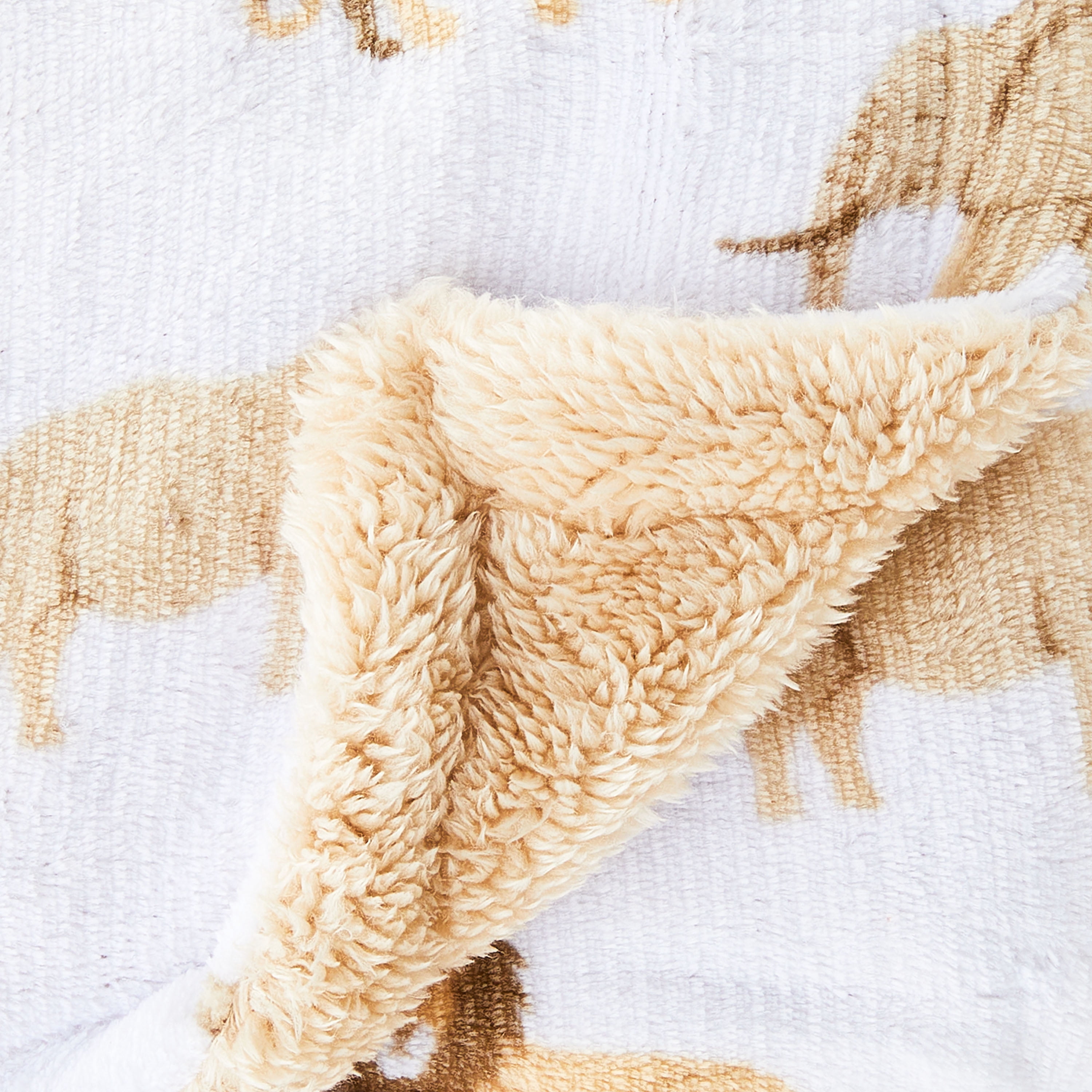 Parent's Choice 2-Sided Beige and White Safari Plush Baby Blanket