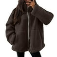 thumbnail image 2 of larppty Winter Coats for Women Shaggy Fur Jacket Fuzzy Shearling Zip Up Oversized Warm Shacket Outwear (Brown, L), 2 of 6