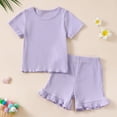 thumbnail image 2 of NOLDARES Toddler Girls Clothes 1T 2T 3T 4T 5T Summer Outfits Baby Kids Short Sleeve T-Shirt Tops & Shorts Sets(Purple,3-4 Years), 2 of 4