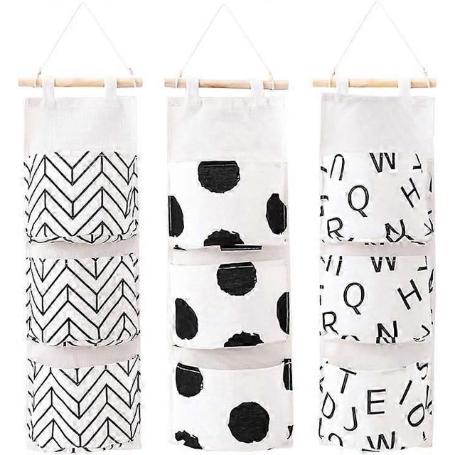 Bolsas de almacenamiento para colgar en la pared, 3 unidades, de lino premium, para colgar sobre la puerta, impermeables, color blanco, 61 x 18,5 cm
