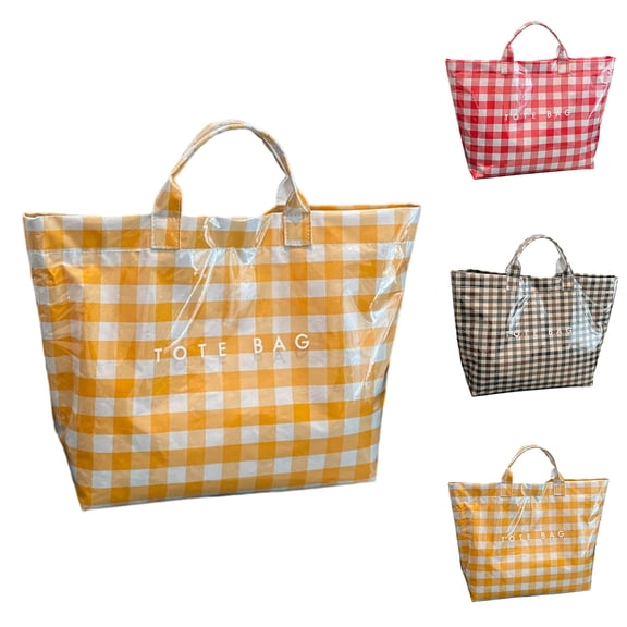 NexTorq Gingham Plaid PVC Tote Bag for Women, Letters Print Handbag Waterproof Plastic Hobo Handbag Summer Tote for Beach, Pool & Ideal Gift, Black