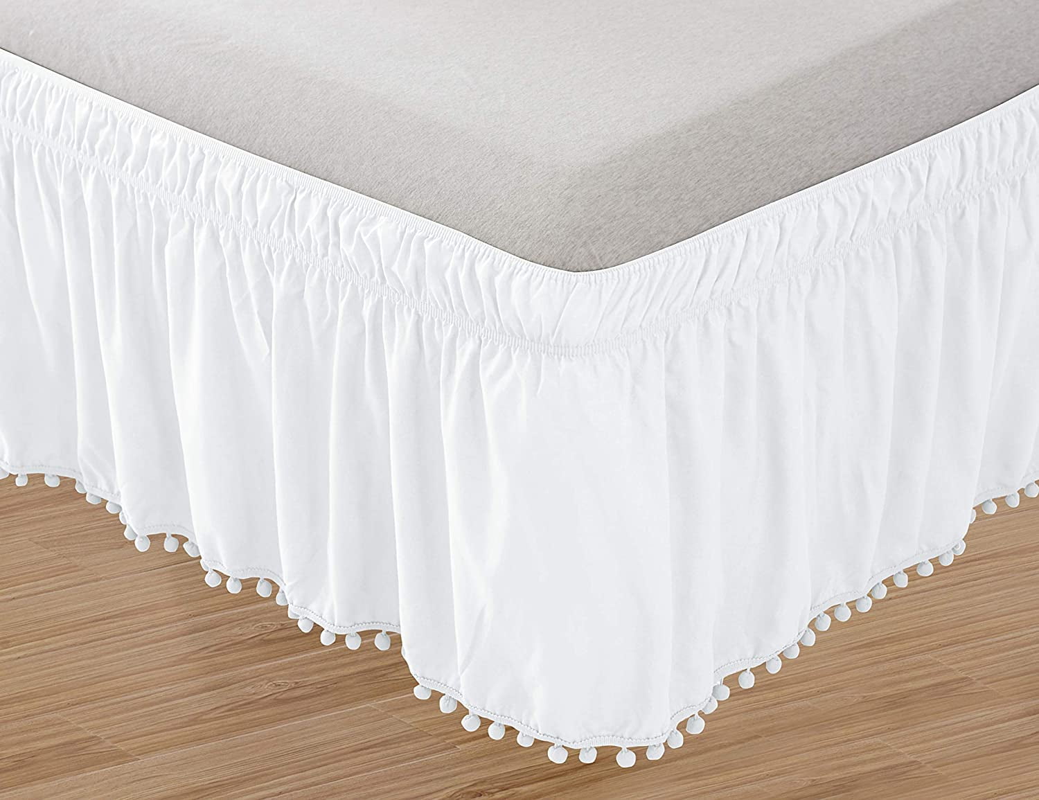 Full Size Bed Skirt White Bed Skirt Pom Pom Fringe Bed Skirt 16 inch