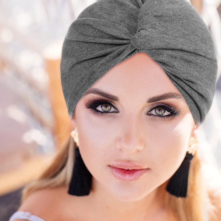 Women\'s Cotton Turban Headwrap Set 4 Colors Chemo Sleep Cap Yoga Accessory ASKNOTO 4 Pieces Soft Hair Turbans, Pre Tied Headwrap Knot  main image 4