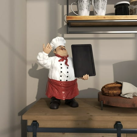 15" x 19" Multi Colored Polystone Chef Sculpture with Chalkboard, by DecMode