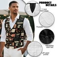 thumbnail image 6 of Yuyamidu Book Print Men's Suit Vest Cat Casual Waistcoat Vest for Men Leisure Dress Business Vests for Wedding Party Tuxedo V-neck Waistcoat with Pockets Size M, 6 of 7