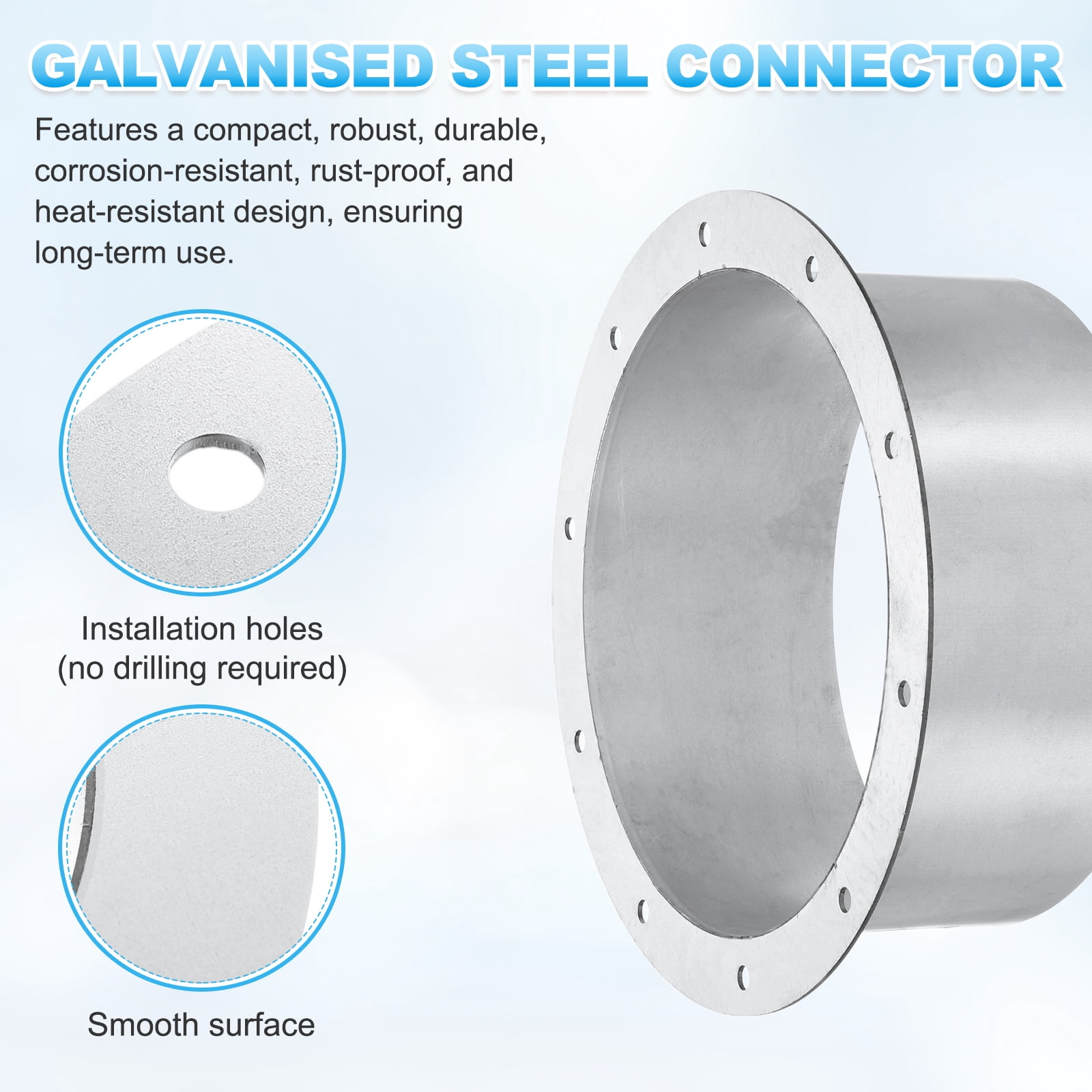 Uxcell Duct Connector Flange (7.9", Silver) -  Galvanised Steel Round Dust Collection Fittings Dryer Vent Exhaust Pipe Hose Flange, Fits Heating Cooling Ventilation HVAC System