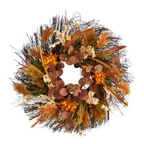 Nearly Natural 22" Autumn Dahlia and Berries Artificial Wreath, Orange