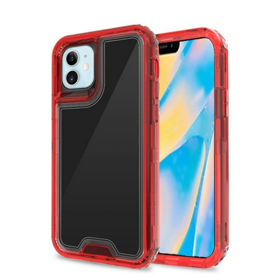 For Apple iPhone 13 Pro (6.1") Heavy Duty Rugged 3 in 1 Hybrid Shockproof Full Body Bumper [Military Grade] Transparent Protective Cover ,Xpm Phone Case [Red]