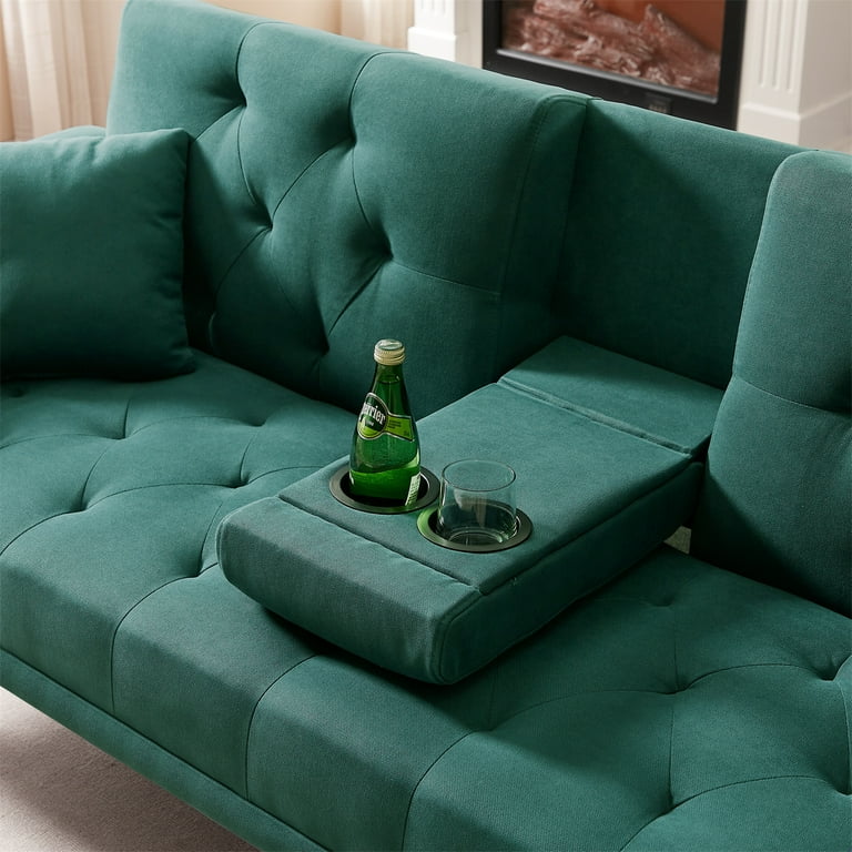 Convertible Futon Sofa Bed Modern Accent Sofa Couch with Cup
