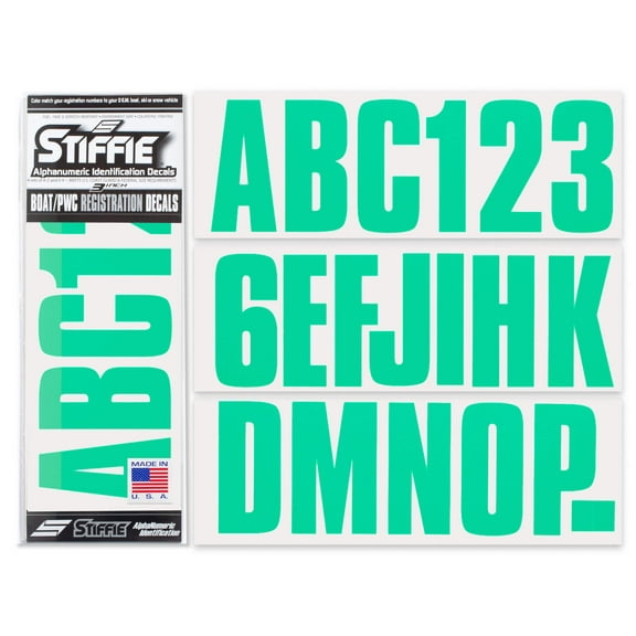 STIFFIE Uniline SeaFoam Green 3" Alpha-Numeric Identification Custom Kit Registration Numbers & Letters Marine Stickers Decals for Boats & Personal Watercraft PWC