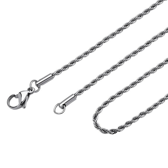 555Jewelry Stainless Steel Metal Unisex Women Men Classic Solid Hypoallergenic Braided Twisted Thin Singapore Rope Chain Link Lobster Claw Fashion Accessory Jewelry Necklace, Silver 26 Inch