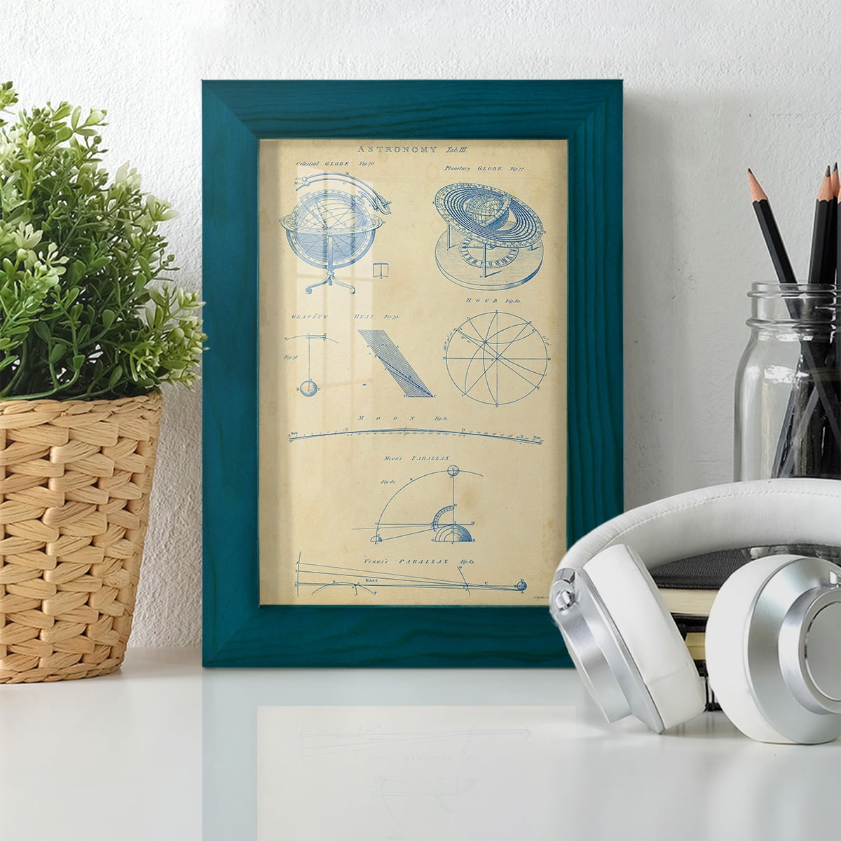 Vintage Astronomy III -Framed Print w/glass-Ocean Blue