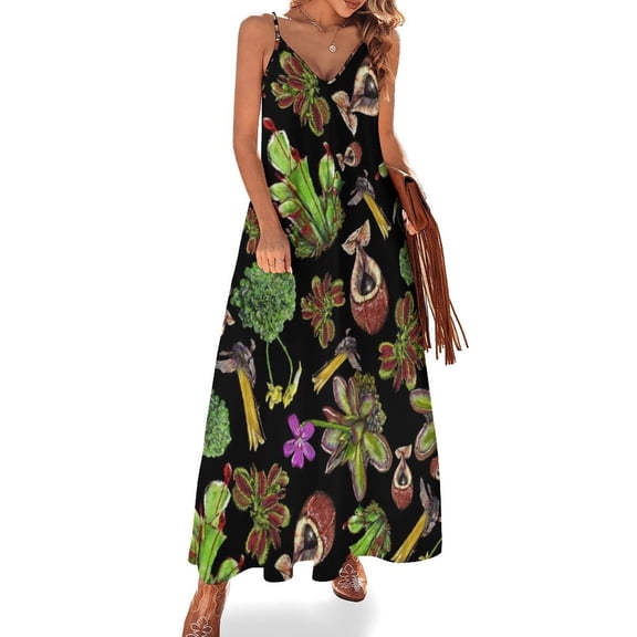 Carnivorous Plants Black Background Sleeveless Dress Loose Women's Dress Dresses Luxury Evening Dresses